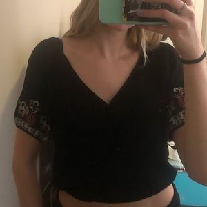 Floral sleeve crop top